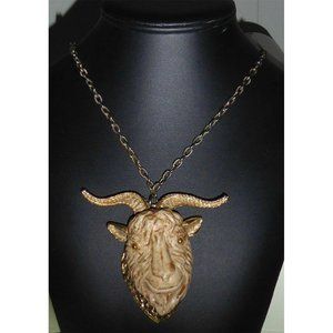 Signed RAZZA Huge Dimensional Goat Head Necklace Capricorn Zodiac